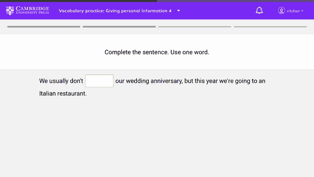 a screenshot of a cambridge vocabulary practice giving personal information
