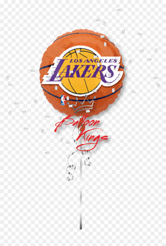 a los angeles lakers balloon is sitting on a stick