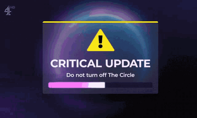 a sign that says ' critical update do not turn off the circle ' on it