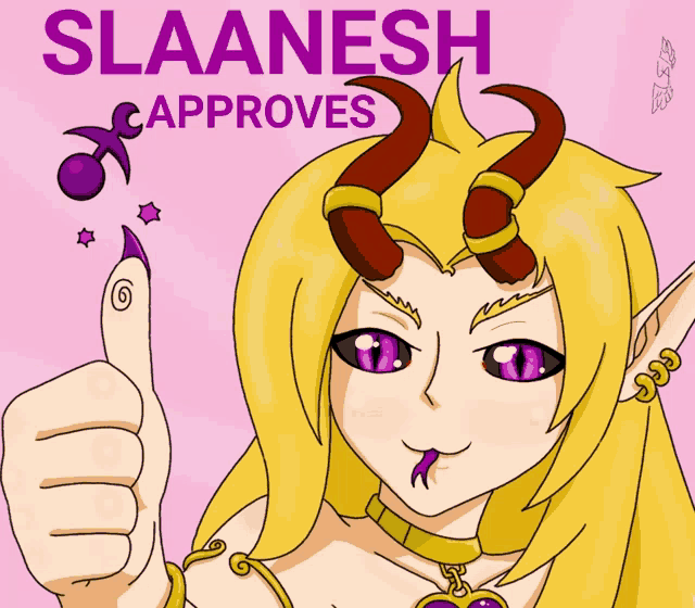 a cartoon drawing of a girl with horns giving a thumbs up sign