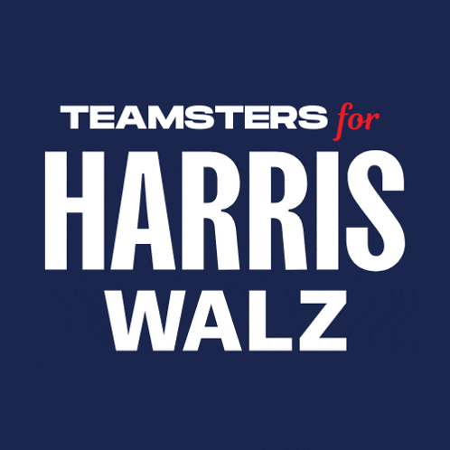 a teamsters for harris walz logo on a dark blue background