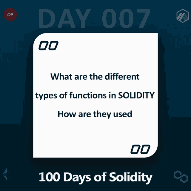 a white square with the words what are the different types of functions in solidity and how are they used