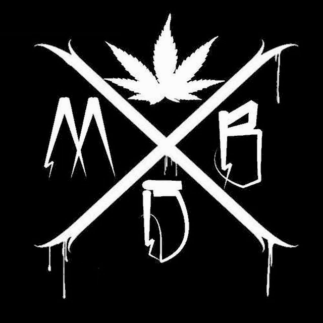 a white marijuana leaf is crossed over a black background with graffiti on it .