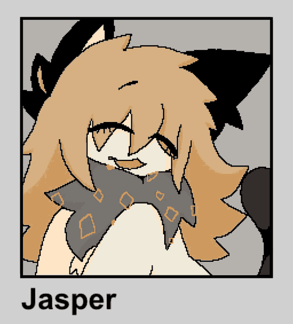 a pixel art drawing of a cat with the name jasper