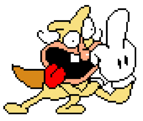 a pixel art drawing of a cartoon character