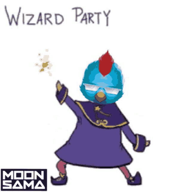 a cartoon of a blue bird in a wizard outfit