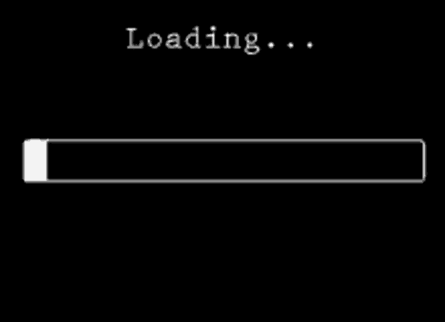 a white loading bar on a black background with the words `` loading '' written on it .