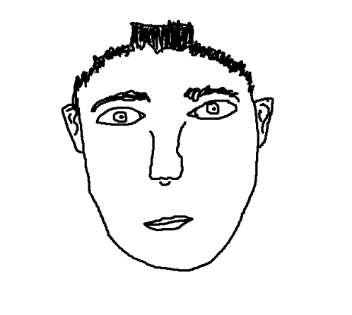 a black and white drawing of a man 's face with a mohawk hairstyle