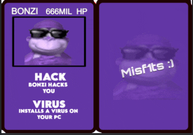 a card that says bonzi 666 mil hp hack bonzi hacks you virus installs a virus on your pc misfits :)