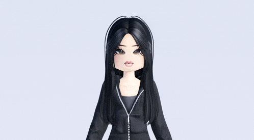 a girl with long black hair is wearing a black hoodie