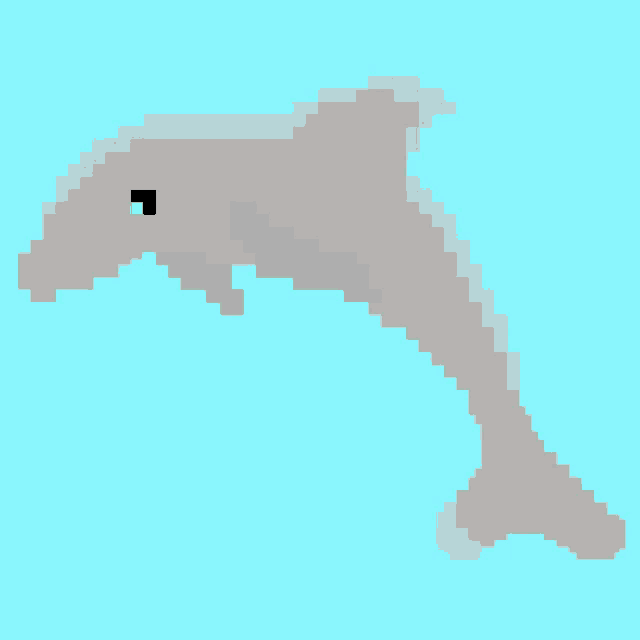 a pixel art drawing of a dolphin with a blue eye