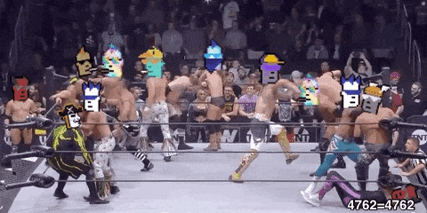 a group of wrestlers are dancing in a ring with the number 4762-4762 on the bottom right