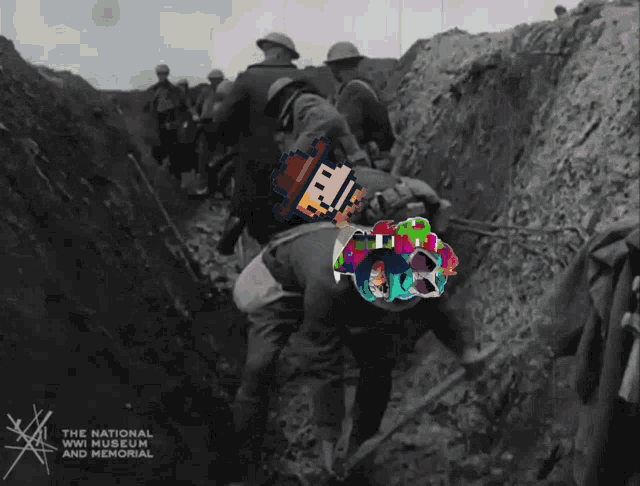 a black and white photo of soldiers in a trench with the words the national wwi museum and memorial on the bottom