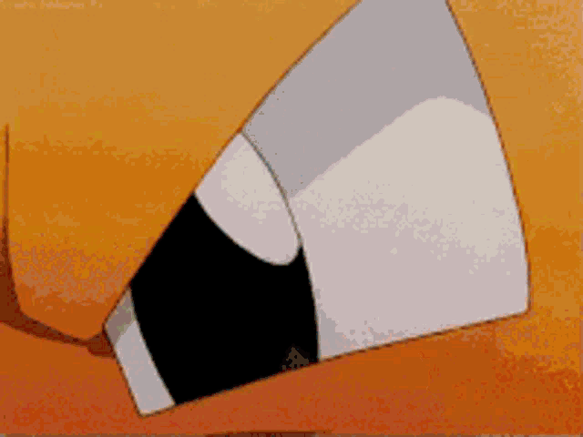 a close up of a cartoon character 's eye with a black stripe on it