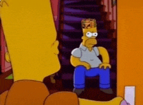 a cartoon of homer simpson sitting in front of a staircase