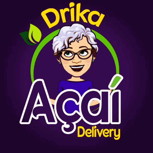 a logo for drika acai delivery with a woman in glasses