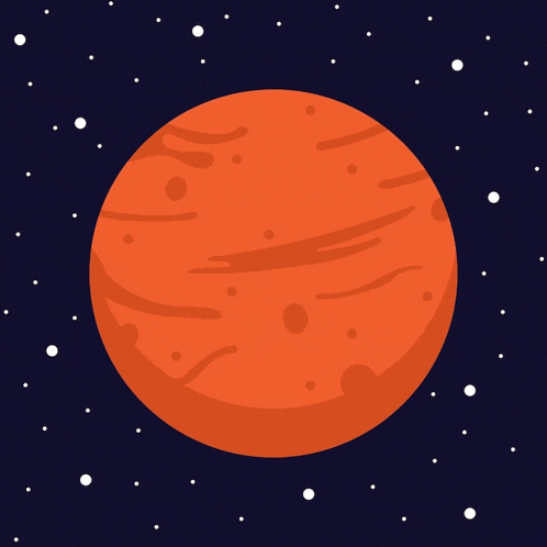 a cartoon illustration of a red planet with white stars in the background