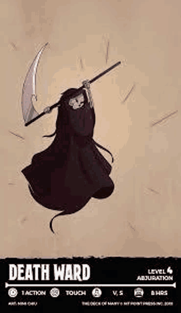 a cartoon of a grim reaper holding a scythe and a sword .