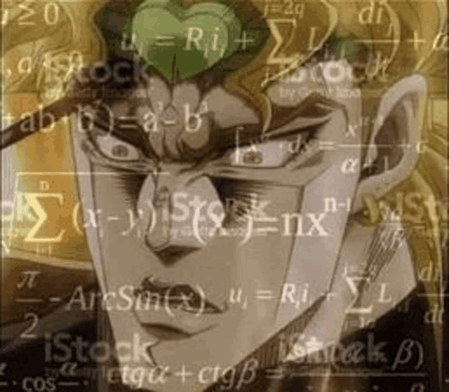 dio from jojo 's bizarre adventure is surrounded by a lot of mathematical equations .