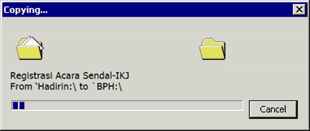 a computer screen that says copying and a cancel button at the bottom