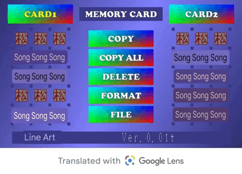 a computer screen shows a memory card with various options