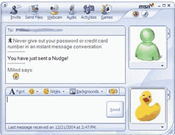 a screenshot of a msn chat window with a yellow rubber duck