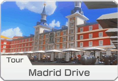 an advertisement for a tour of madrid drive shows a large red building