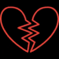 a broken heart with a lightning bolt in the middle on a black background .