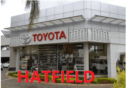 a toyota dealership in hatfield is shown in red letters