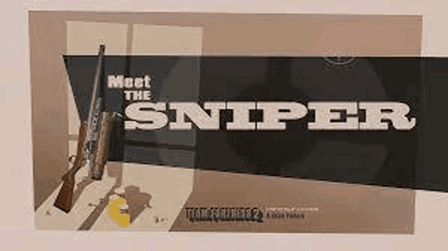 a poster for a video game called meet the sniper shows two guns sitting on a table .