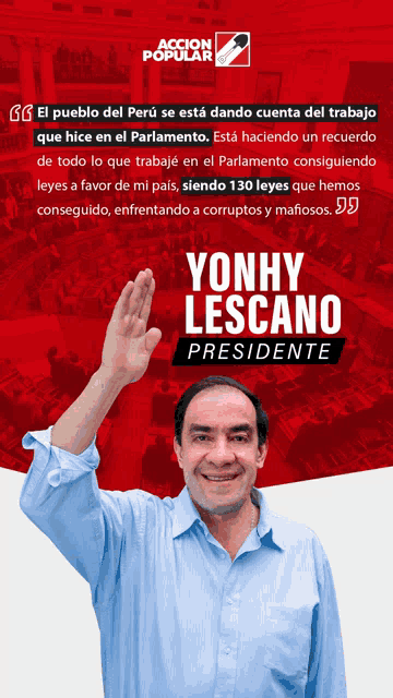 a poster for yonhy lescano president giving a thumbs up