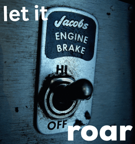 a jacob 's engine brake switch with the words let it roar above it