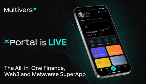 an ad for multiverse portal is live with a phone in the foreground