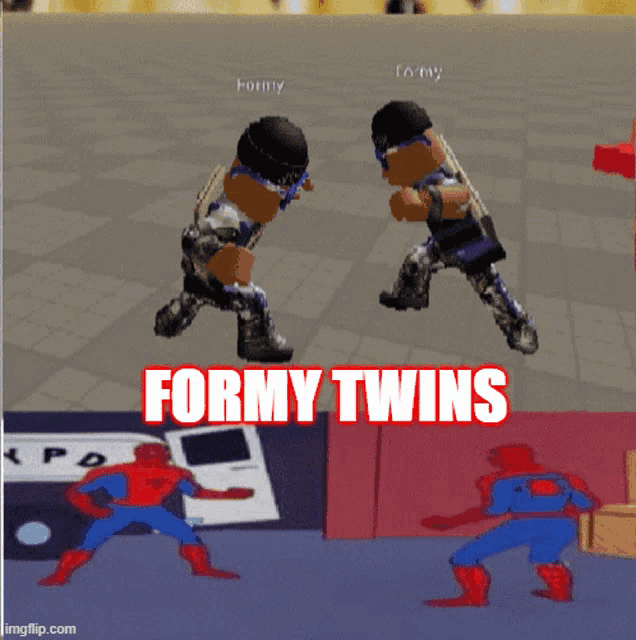 a screenshot of a video game with the words " formy twins "