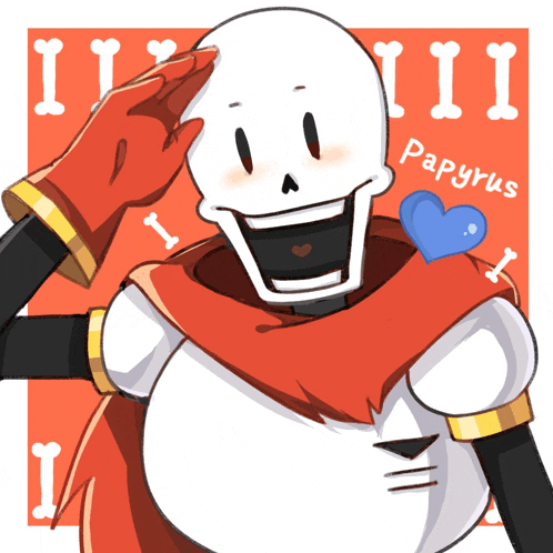 a cartoon drawing of papyrus with a heart on his shoulder