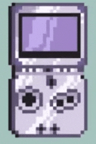 a pixel art of a game boy advance with a purple screen and buttons .