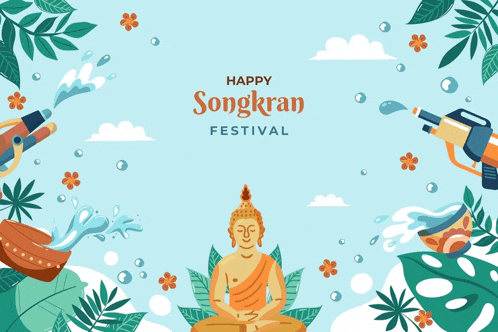 a poster for the songkran festival with a buddha