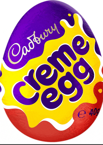 a cadbury creme egg with a red and yellow wrapper