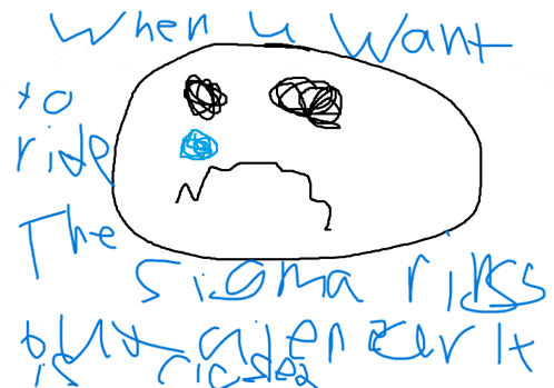 a drawing of a sad face with the words " when u want to ride the siona bikes "