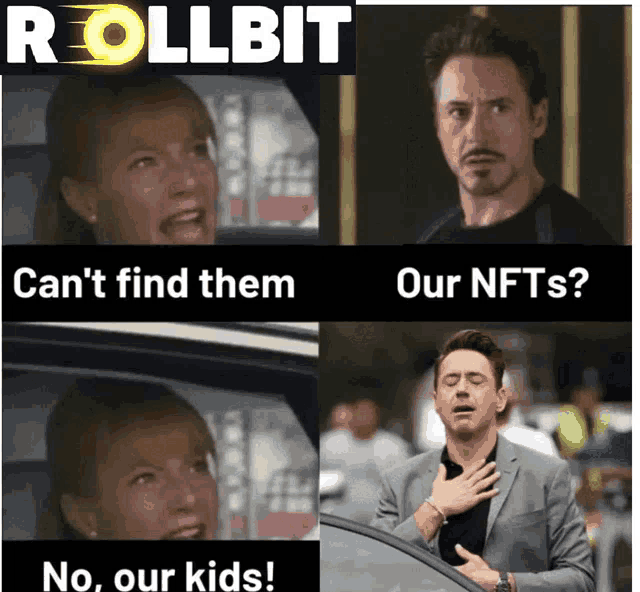 a meme shows a woman screaming and a man with his hand on his chest and says " rollbit "