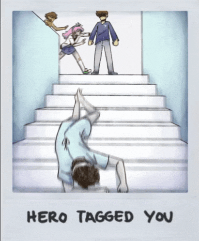 a drawing of a man laying on the ground with the words hero tagged you below him