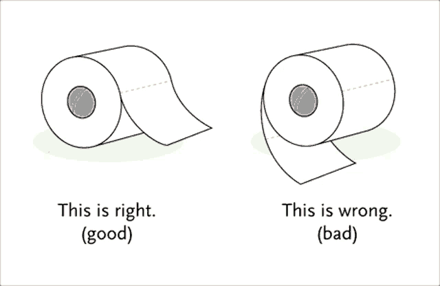 two rolls of toilet paper with the words this is right and this is wrong