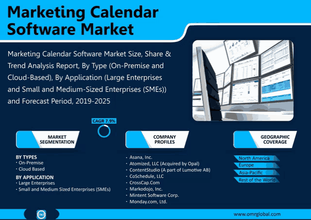 an advertisement for a marketing calendar software market with a picture of a computer