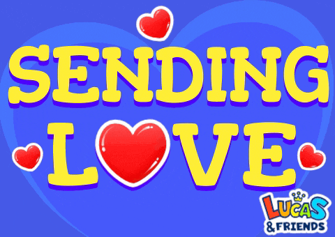 a blue background with the words sending love in yellow