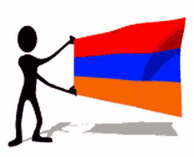 a stick figure is holding a large flag in his hand