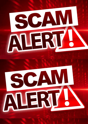 a red and white sign that says scam alert on it