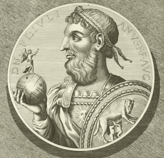 a black and white drawing of a man holding a globe and a shield with the letters dn evli written on it