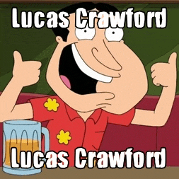 a cartoon of lucas crawford giving the thumbs up