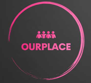 a pink circle with the word ourplace in the middle