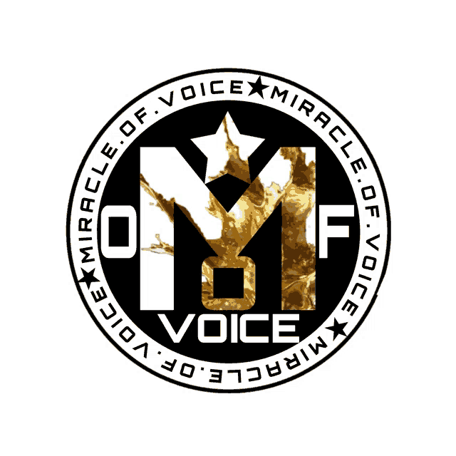 a logo for the miracle of voice has a circle around the logo